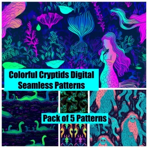 Colorful Cryptids Digital Seamless Pattern Digital Paper Pack of 5 - Etsy
