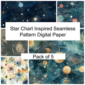 Lot de 5 papiers numériques à motif sans couture inspirés de la carte des étoiles