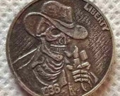 Hobo Nickel smoking Cowboy skull- skeleton