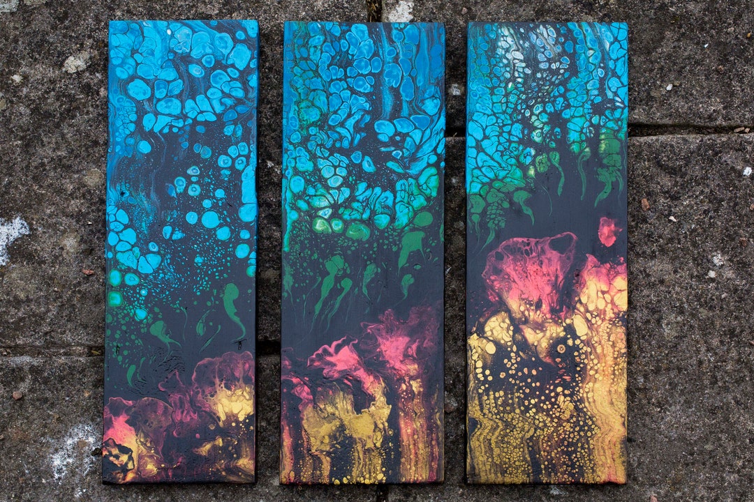 Wood Panel Acrylic Wall Art Triptych Acrylic on Reclaimed Wood Original Painting Etsy