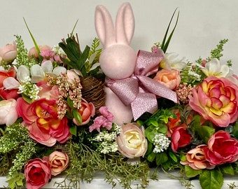 Easter Centerpiece, Easter Decorations, Large Flocked Easter bunny decor, Table centerpiece, 2ft