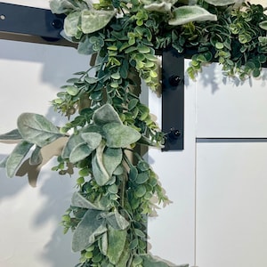 large Lambs ear with Eucalyptus Greenery garland decor, Year-round garland decoration, Mantel garland, Table centerpiece, 4 to 12 feet.