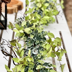 Frosted Eucalyptus Garland, Greenery Garland, Vine and curling natural brown stems, 6 ft garland decor, Mantel garland, Table centerpiece,