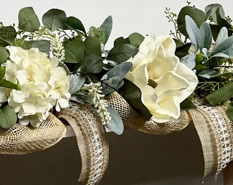 Magnolia Garland, Hydrangea Garland, Garland Decor, Eucalyptus and lambs ear garland, Table centerpiece, length in pic is 4ft
