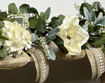 Magnolia Hydrangea Garland: Eucalyptus Lambs Ear Table Centerpiece