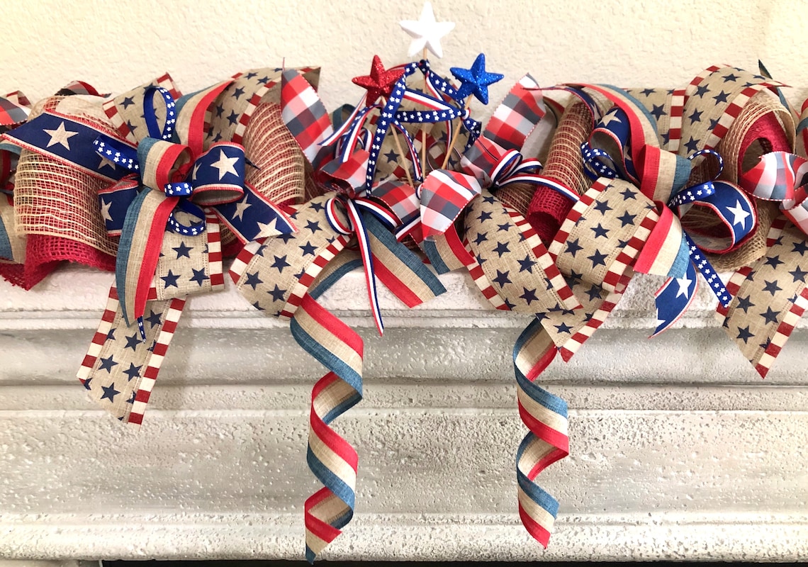 Patriotic, July 4th garland,memorial day, military garland decor, fourth of July decoration, election, garland for mantel, table centerpiece image 1