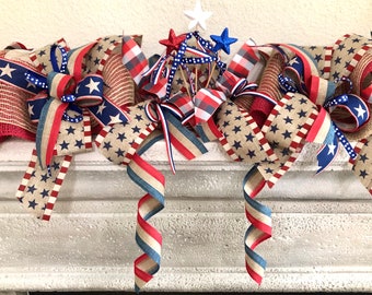 Patriotic, July 4th garland,memorial day, military garland decor, fourth of July decoration, election, garland for mantel, table centerpiece