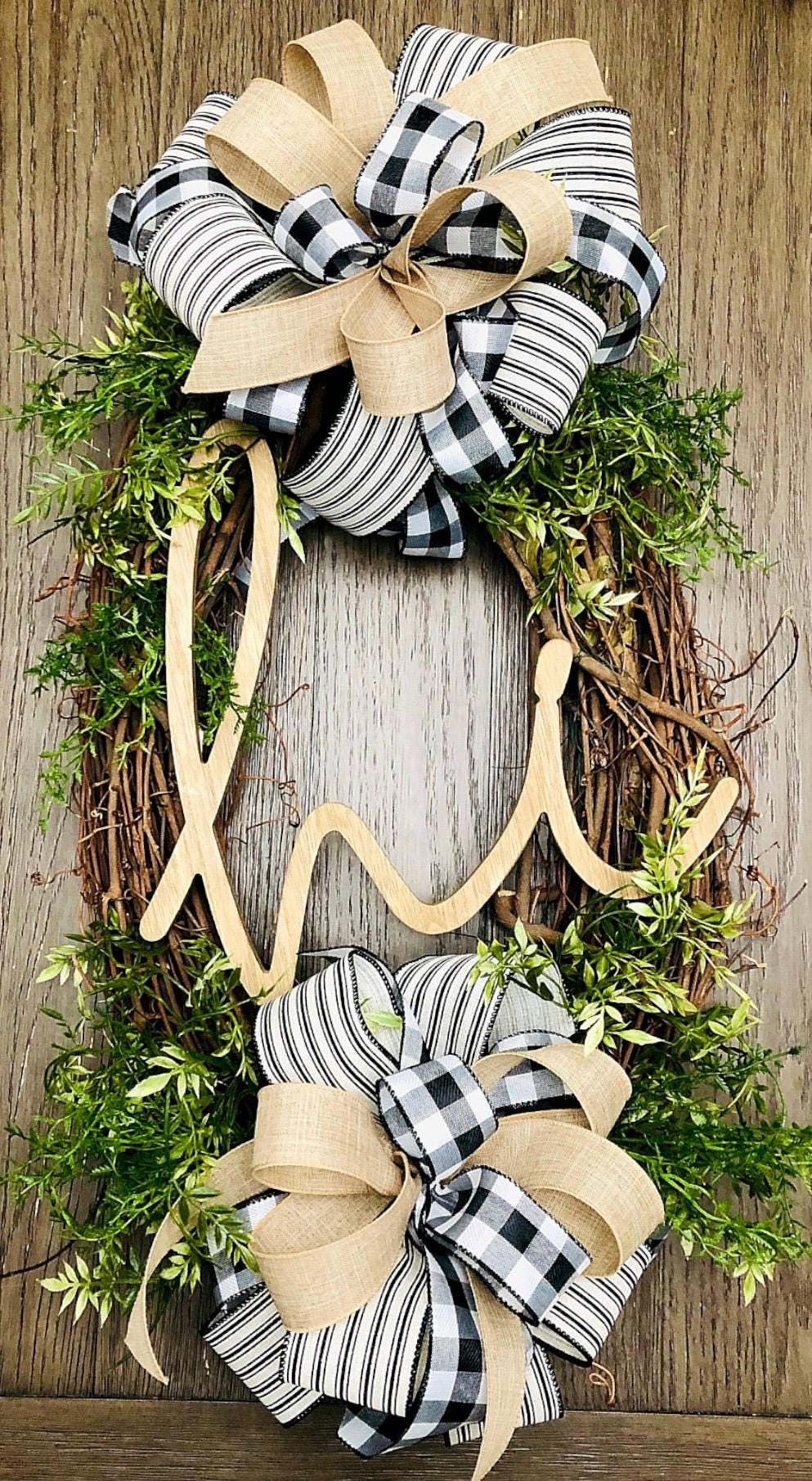 Oval Grapevine Front Door Wreath: Farmhouse Welcome Sign, Handmade