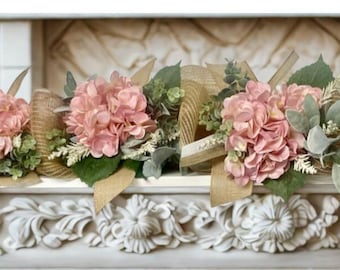 Pink Hydrangea Garland: Spring Table Centerpiece, Mantel Decor