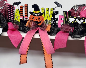 Halloween Pink Garland, Table centerpiece, Garland for mantel, Halloween decoration, 4 - 8 ft