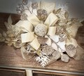 Champagne Gold Christmas Bow, Eucalyptus Leaf & Crystal Sphere, 13 Inch