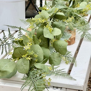 Fern & Seeded Eucalyptus greenery garland, Garland decor, 6 ft Garland for mantel, Table centerpiece.