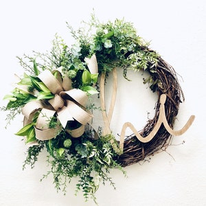 Farmhouse Grapevine Wreath: Handmade Greenery & Welcome Sign