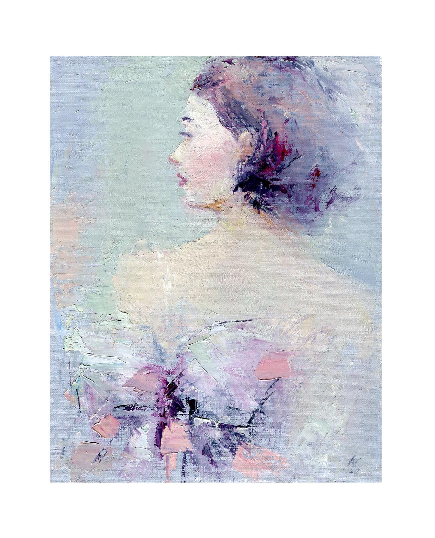 Woman Female Face Portrait Profile Light Pink Purple Blue Green Soft ...
