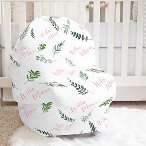 Greenery Baby Car Seat Cover -Funda de hoja de nombre personalizado-Baby Name Nursing Cover -Car Seat Cover -Nursing Cover- cubierta de silla de coche para bebés