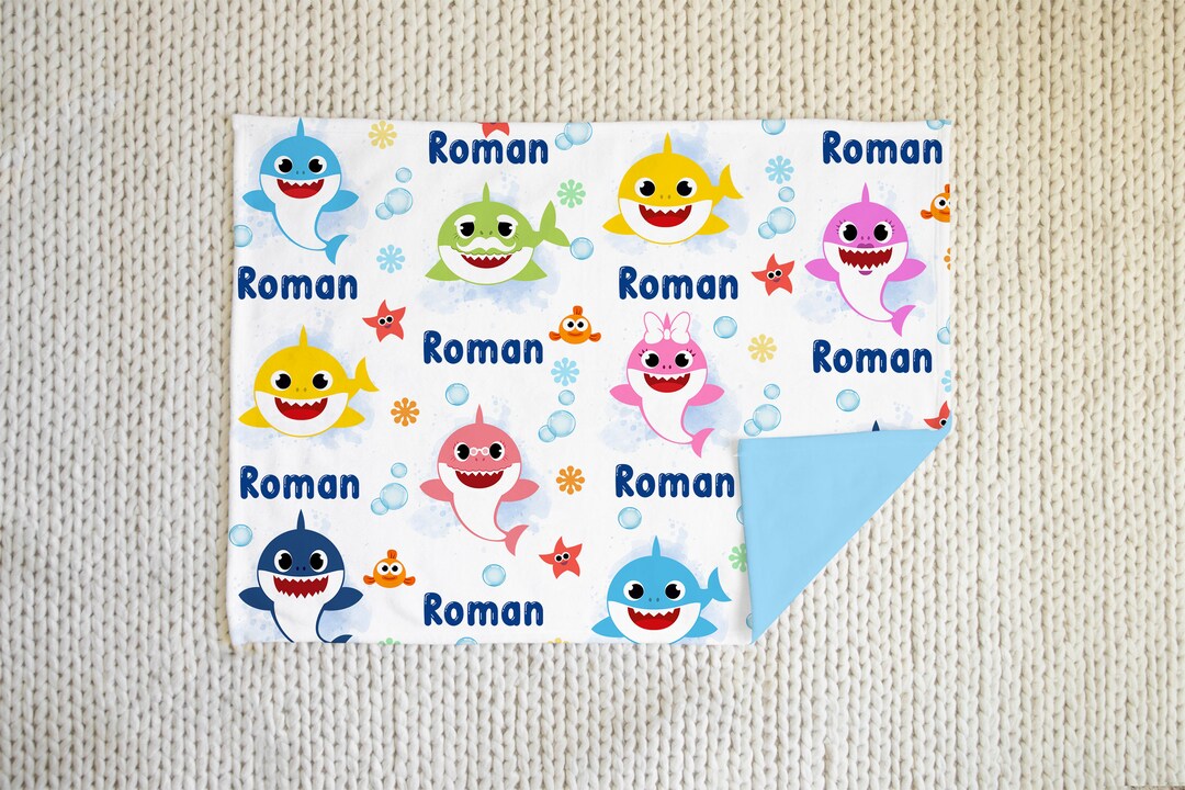 Baby Shark Blanket BOY, Custom Name Blanket, Personalized Baby Blanket