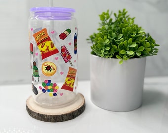 Mexican snacks Iced Coffee Cup Glass- Beer Can Glass- Soda Can Glass- Can Tumbler- Soda Can Glass Cup- 16oz Ice Coffee Cup