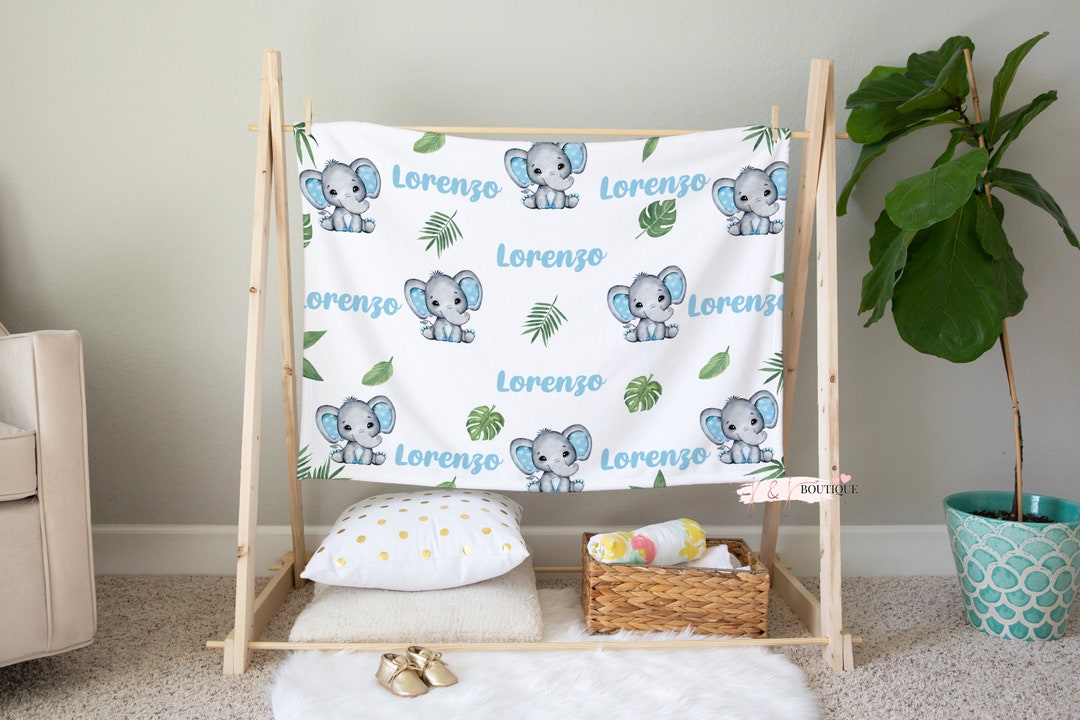 Baby Boy Elephant Blanket Custom Name Baby Blanket Baby Etsy