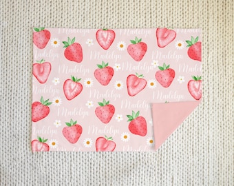 Strawberry Daisy Personalized Baby blanket, custom name blanket, Baby Shower Gift, Nursery Blanket, Crib Blanket, Newborn Photos Prop