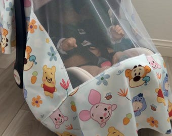 Classic Bear Baby Car Seat Cover With Mosquito Net-Baby Cover - infant car seat cover- Shower Gift