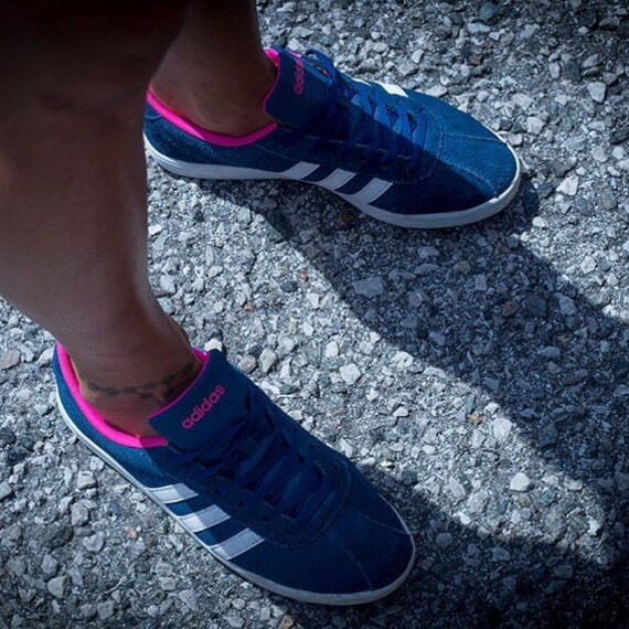 blue and pink adidas trainers