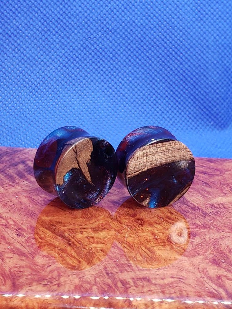 25mm to 40mm Black Walnut and Resin custom cut plugs.