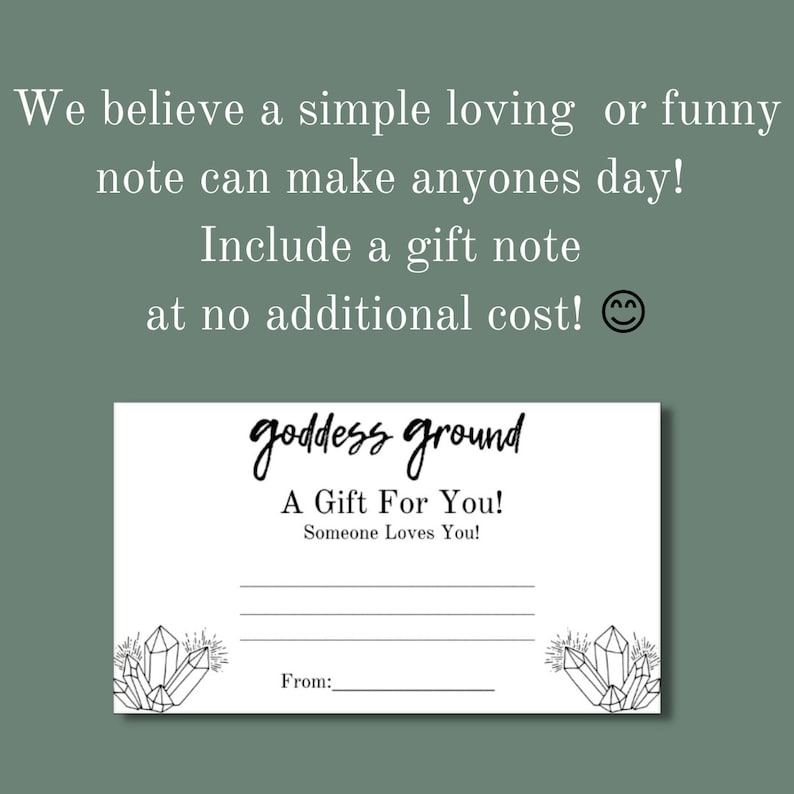 May include: A white gift card with black text that reads "goddess ground A Gift For You! Someone Loves You!" and a black line for writing a message. The card has a black and white illustration of crystals at the bottom.