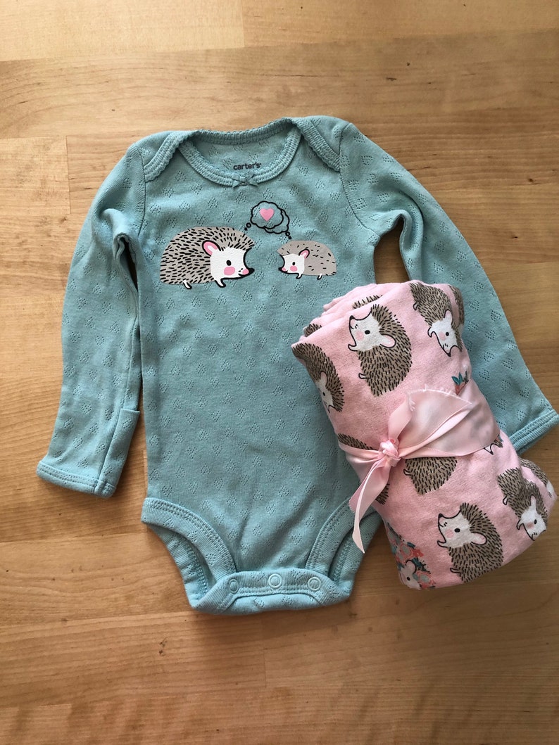 Unique Hedgehog Bodysuit and Blanket Set Perfect Baby Shower Gift