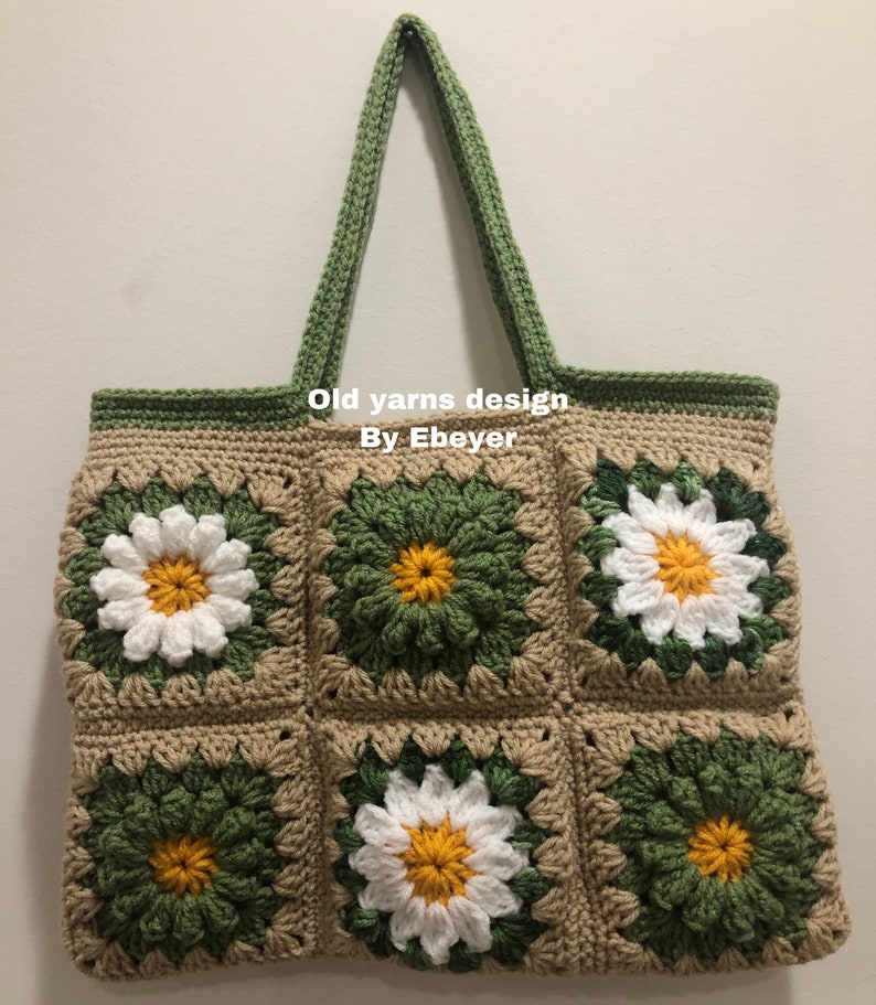 Crochet Granny Square Daisy Flowers Bag Etsy