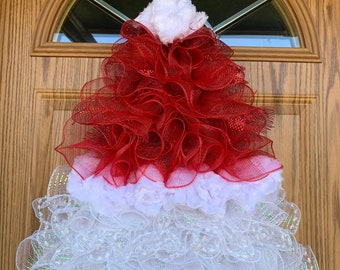 Santa Hat Christmas Wreath: Holiday Door Decor