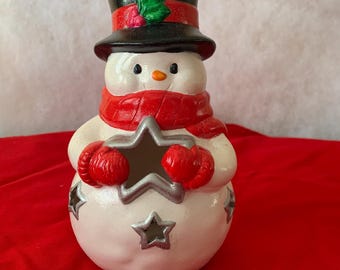 Snowman / ceramic / lightup / battery operated