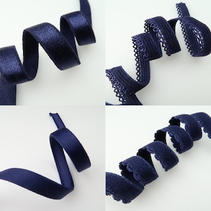 Navy blue elastic for bra, 10 mm 3/8&quot; plush picot elastic, 1 cm bra strap, Wire channeling, Blue picot edge elastic, Elastic by the yard