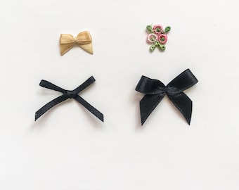 10 pcs Black satin bra bows. 10mm small bra embellishments. Thick satin bows for bra making. Ivory satin bows for lingerie. Decorative bows