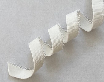 Milky White Plush Picot Edge Elastic: Bra/Knickers Trim (13mm)