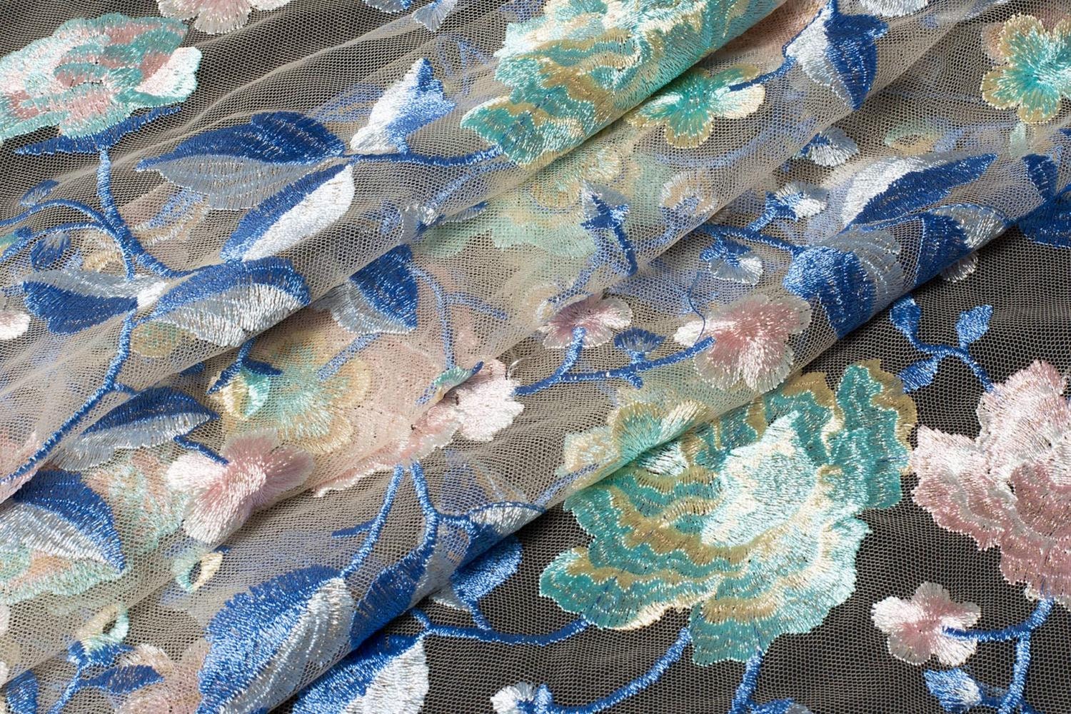 2 yards 2 colors Floral tulle fabric. Embroidered tulle. | Etsy