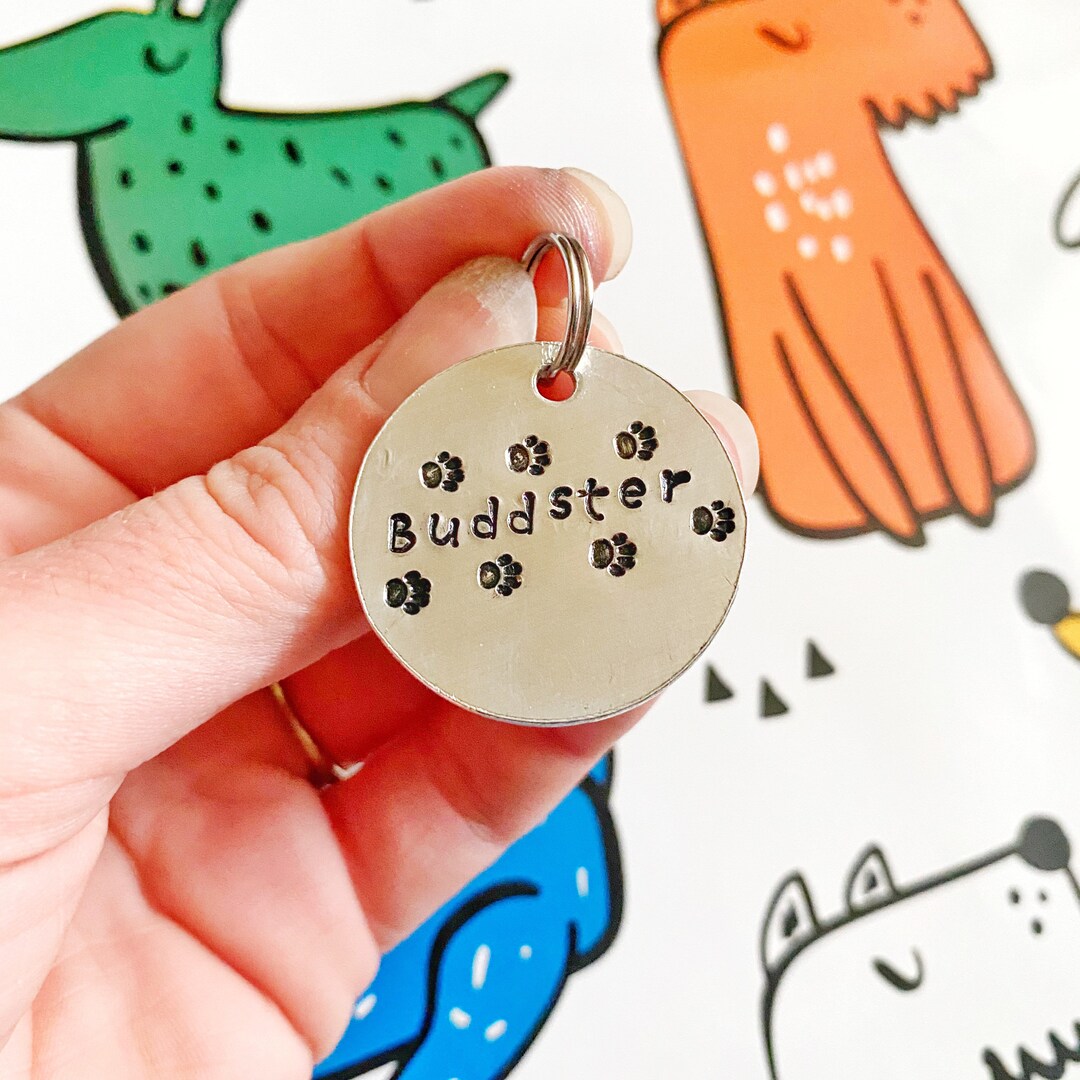 Custom Hand Stamped Dog Tags for Dogs Circle ID Tag Etsy