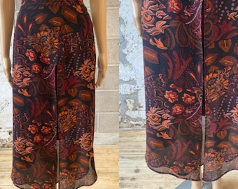 Vintage 1990s Patchwork Layered Chiffon Midi Skirt