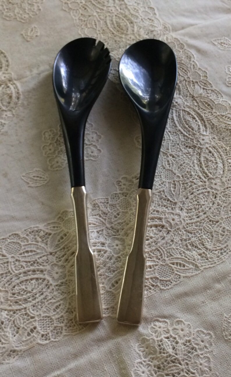 Vintage Salad Servers Melamine and Silver Plate Etsy