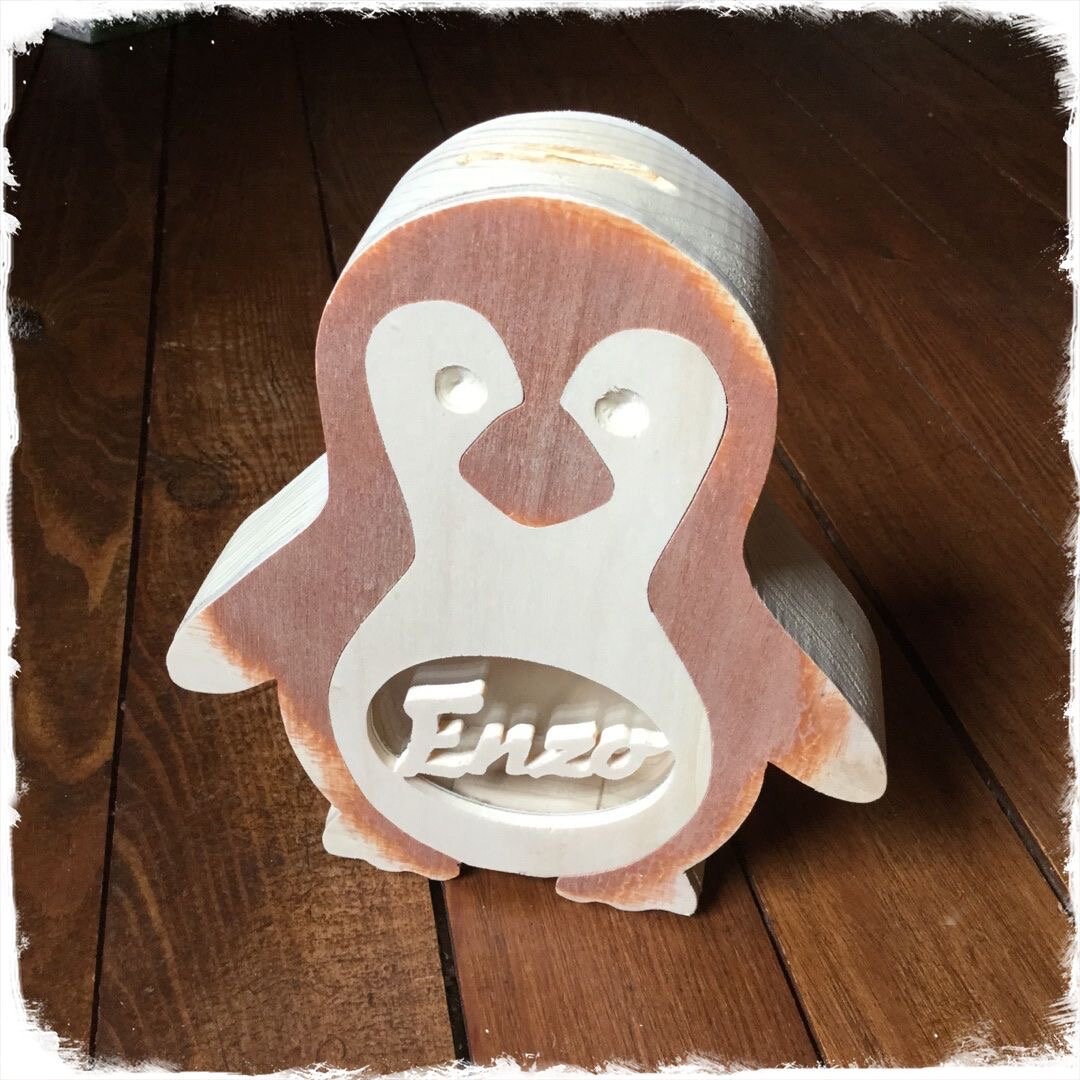 Customizable Wooden Piggy Bank in the Shape of a Penguin - Etsy UK
