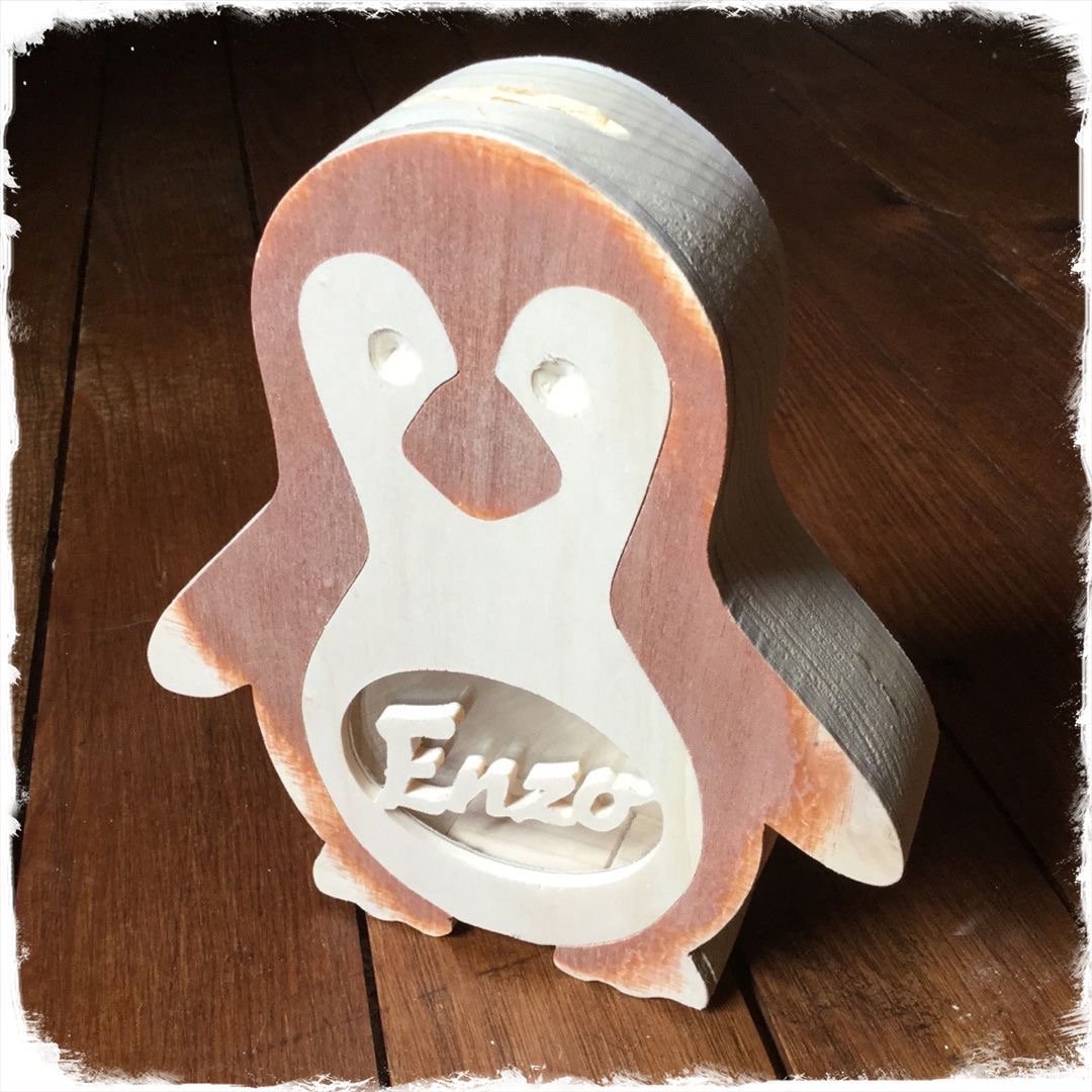 Customizable Wooden Piggy Bank in the Shape of a Penguin Etsy UK