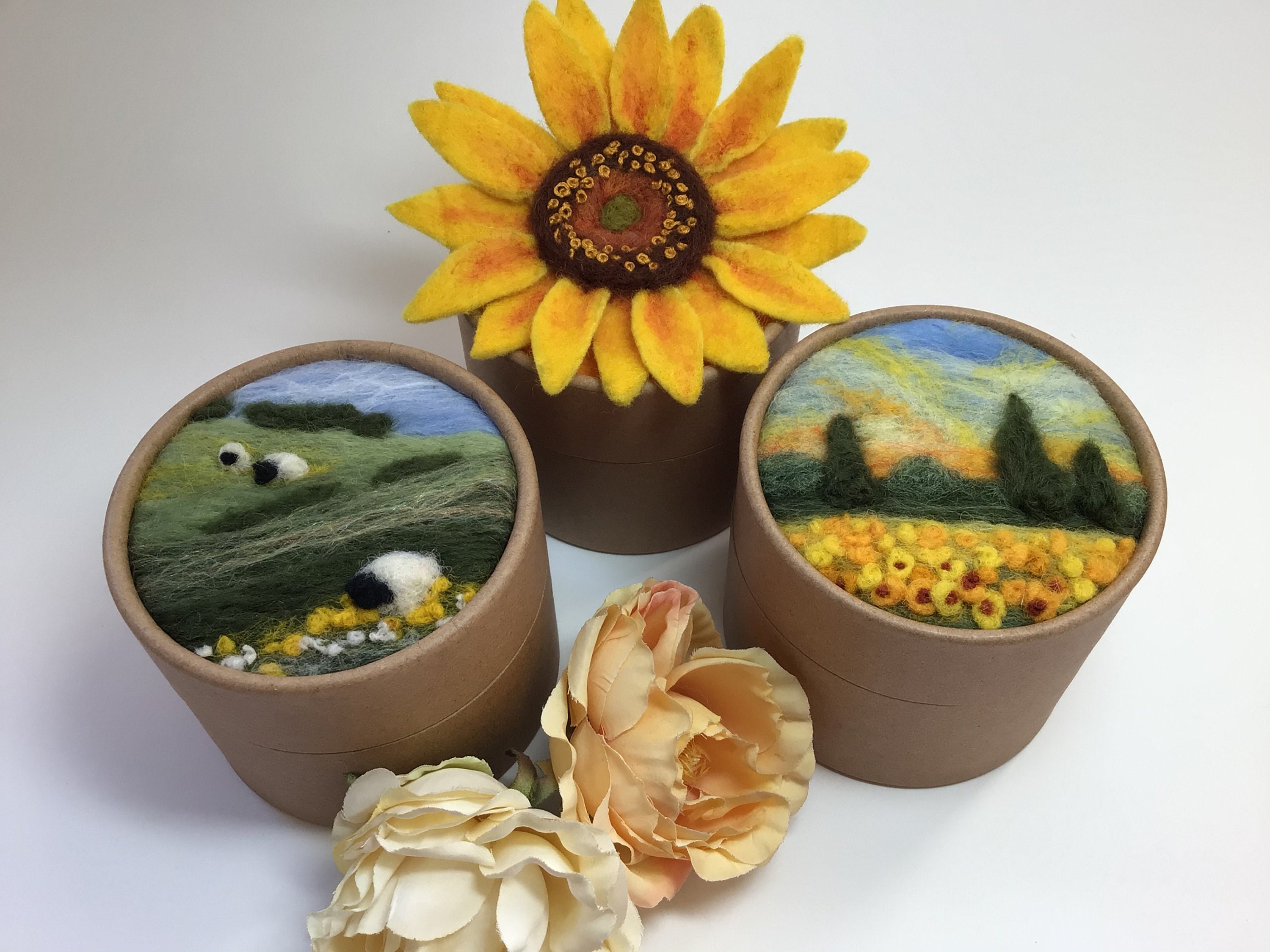 Sunflower Needle Felting Landscape Boxes & Boutonnière Kit Etsy