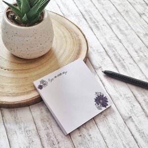 Flower Notepad small with inspirational Quote, Floral Illustration, 30 Sheets, handmade
