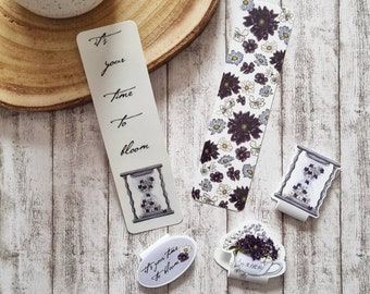 Flower Bookmark Set With Inspirational Quote, Magnetic Bookmarks, Laminated, Floral Illustrations