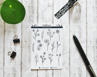Sticker Sheet Wildflowers, Planner Stickers, Floral Stickers, Bullet journal Stickers