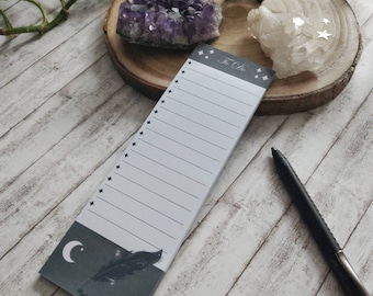 Witchy Notepad long, To Do List, Feather Illustration, 32 Sheets, handmade