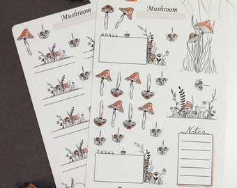 Stickerbogen Pilze Set, Planer Aufkleber, Herbst Aufkleber, Bullet journal Sticker