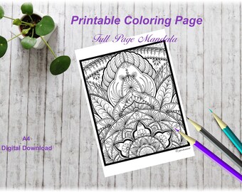 Printable Full Page Mandala Coloring Page, Digital Download