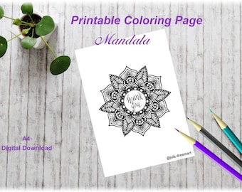 Printable Flower Mandala Coloring Page, Digital Download