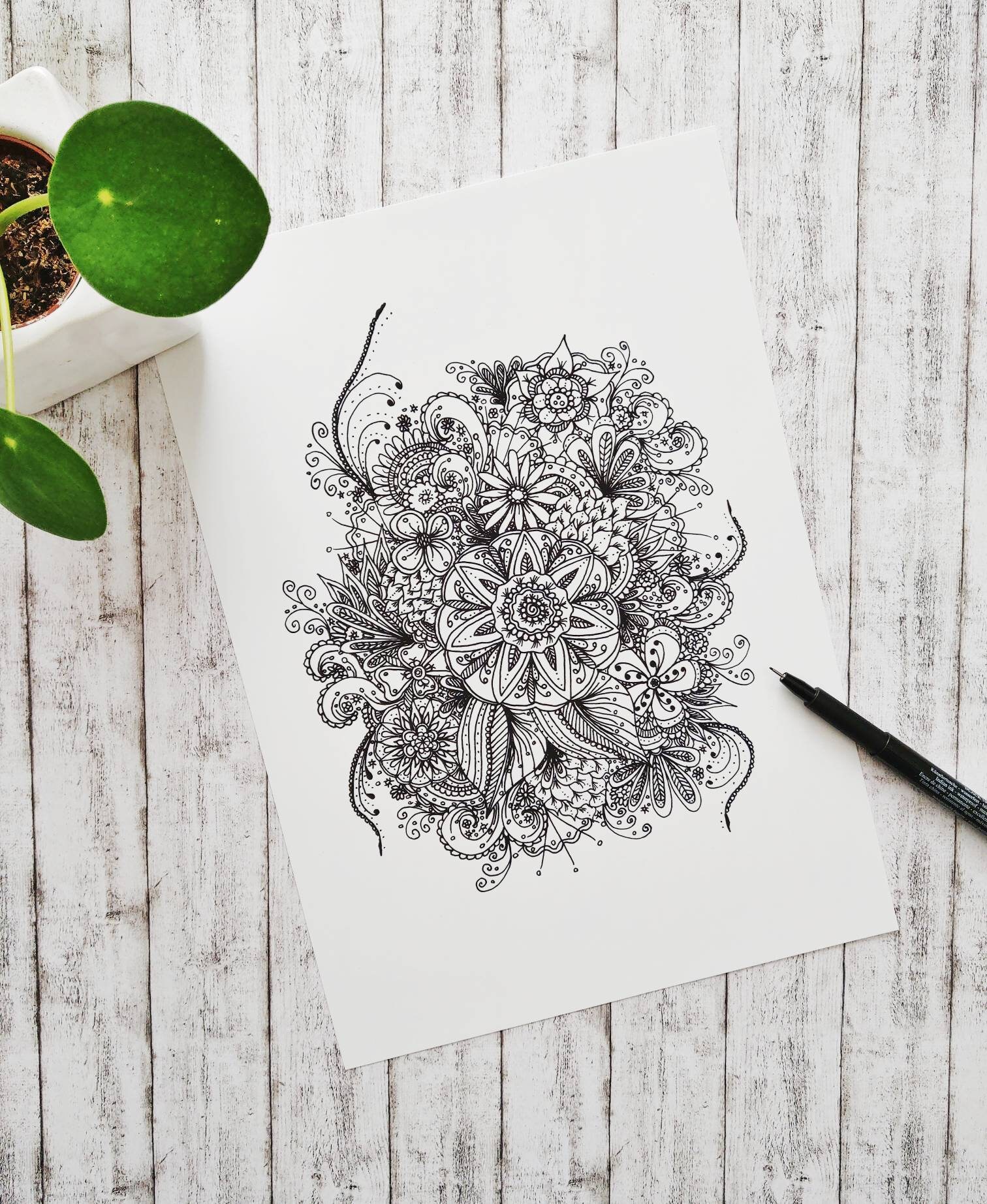 Flower Art Print, Zentangle Flower, Floral Illustration, Boho Wall ...