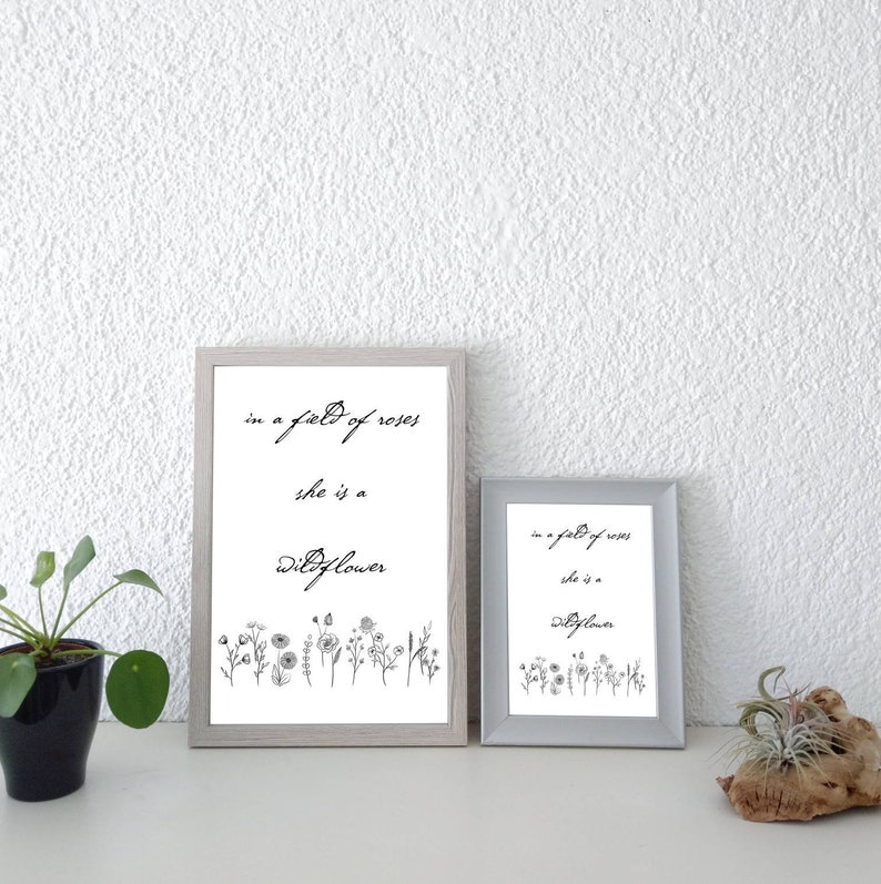 Boho Wall Decor A4a5 Wildflower Quote Art Print Floral Illustration Art Collectibles Digital Prints Efp Osteology Org